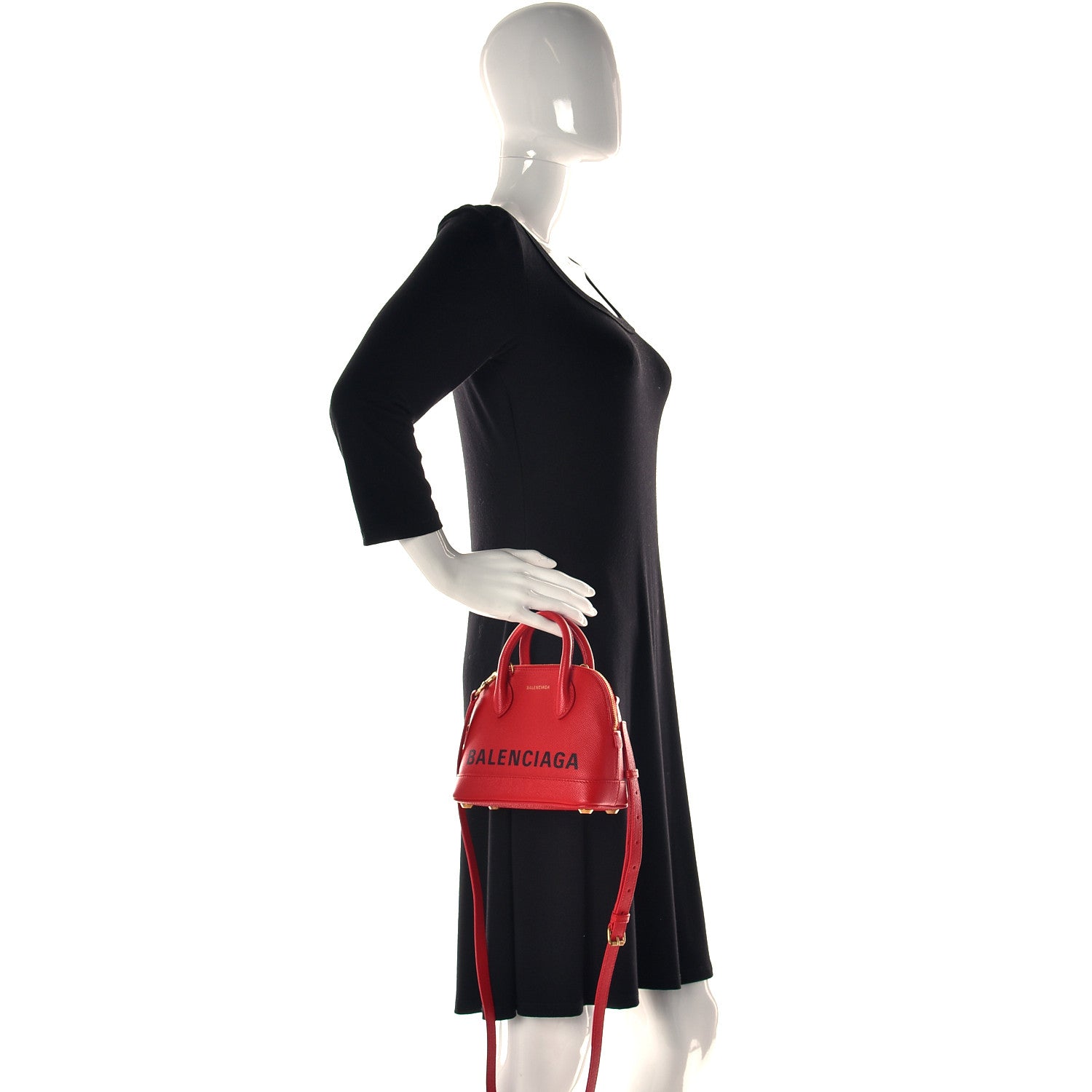 Balenciaga Signature Grained Calfskin Logo XXS Ville Top Handle Bag Rouge Coquelicot Black 5 of 10