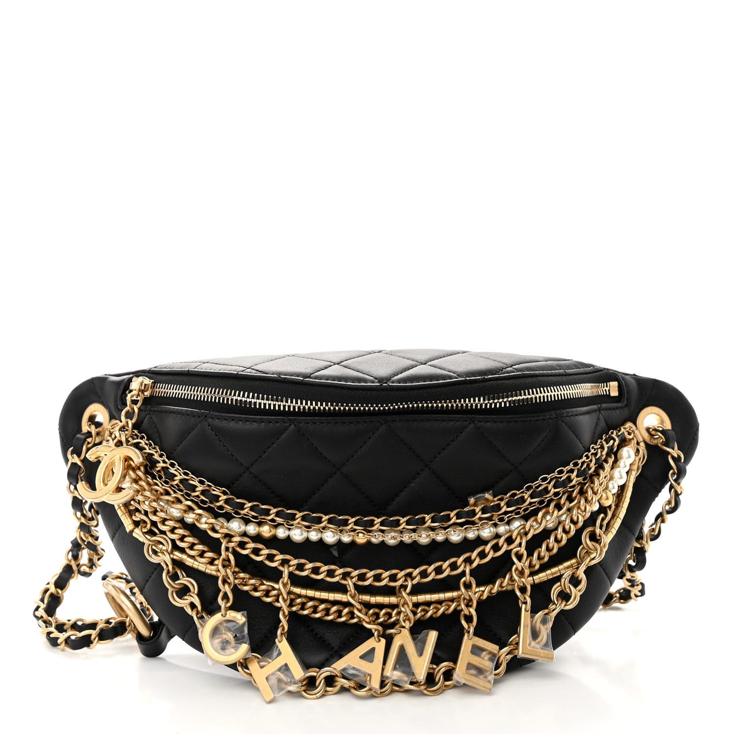Lambskin Quilted All About Chains Waist Belt Bag Black