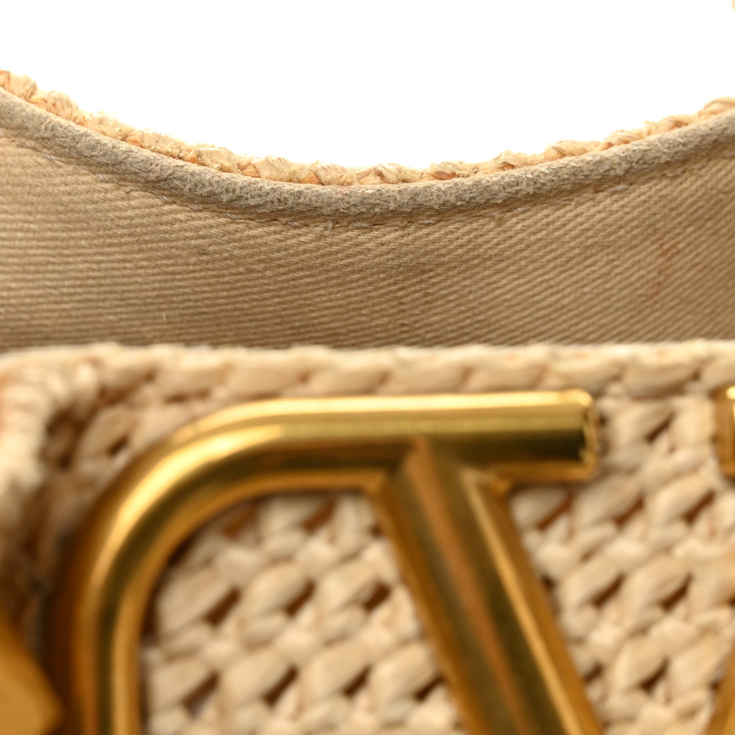 Valentino Garavani Raffia Grained Calfskin Small Rockstud Vlogo Tote Naturale 14 of 14