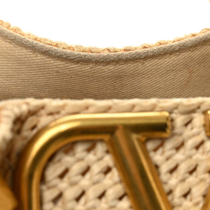 Valentino Garavani Raffia Grained Calfskin Small Rockstud Vlogo Tote Naturale 14 of 14
