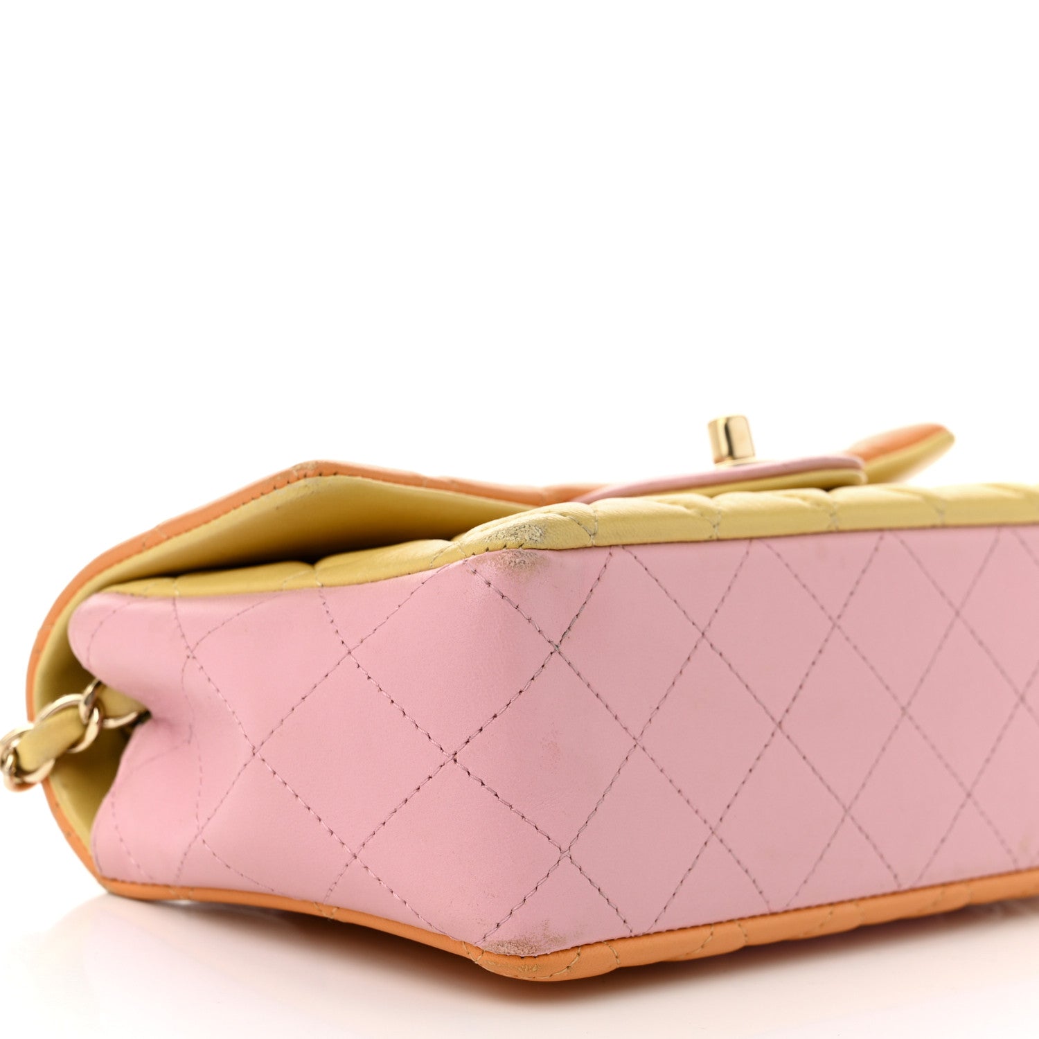 Chanel Lambskin Quilted Tri-color Mini Rectangular Flap Orange Yellow Pink 9 of 14