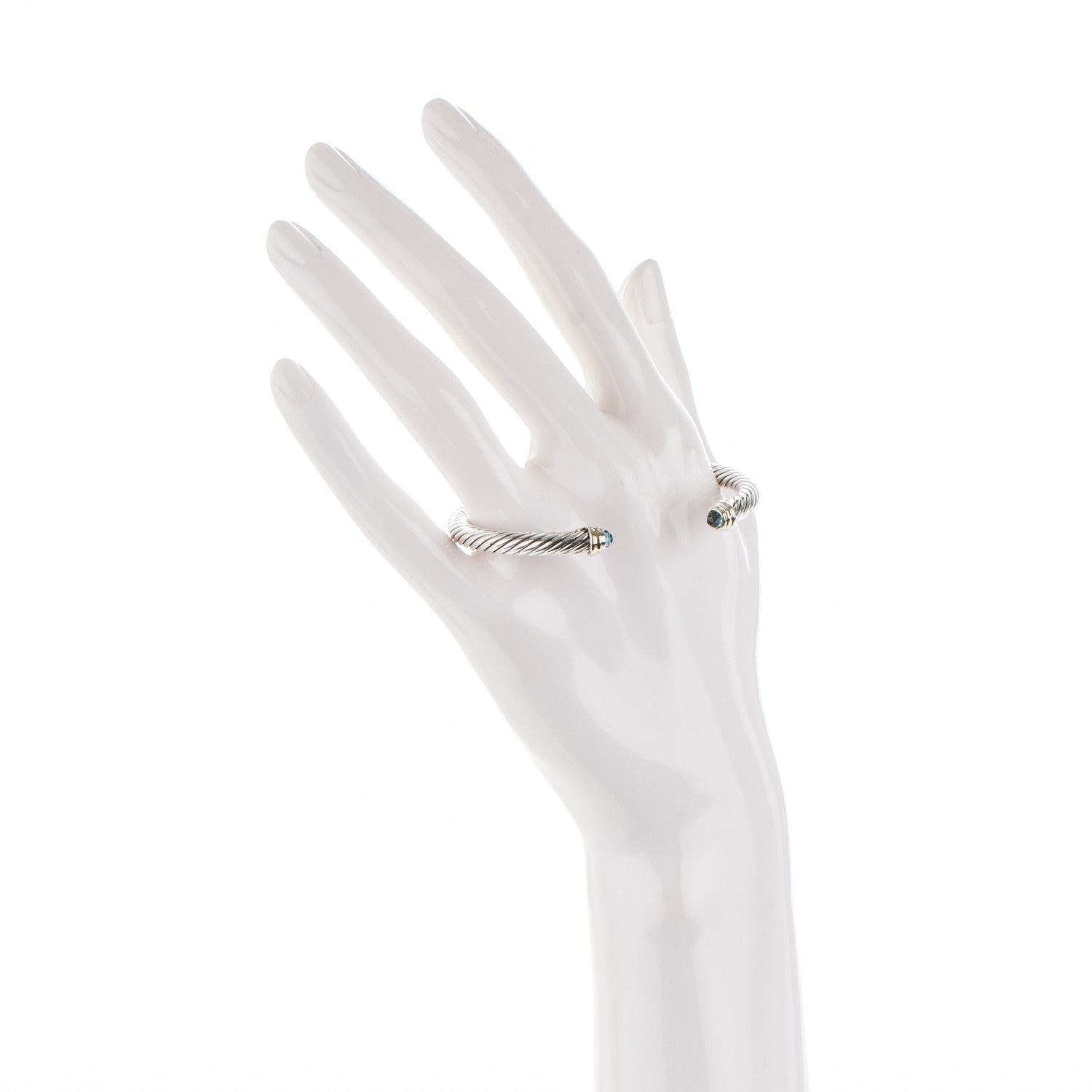 David Yurman Sterling Silver 14K Yellow Gold Blue Topaz 5mm Cable Classics Petite Color Bracelet 2 of 5