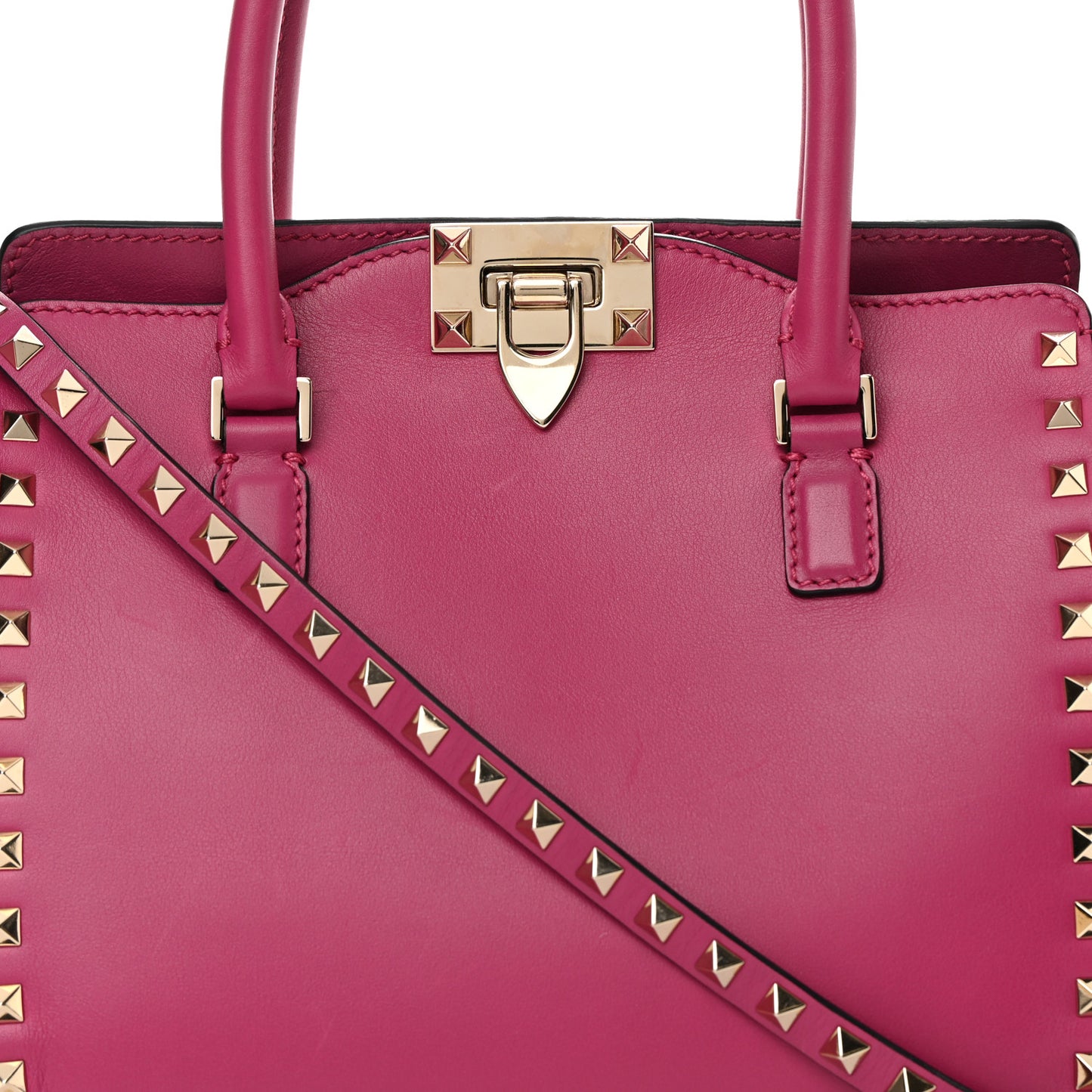Vitello Small Rockstud Double Handle Tote Deep Cyclamin