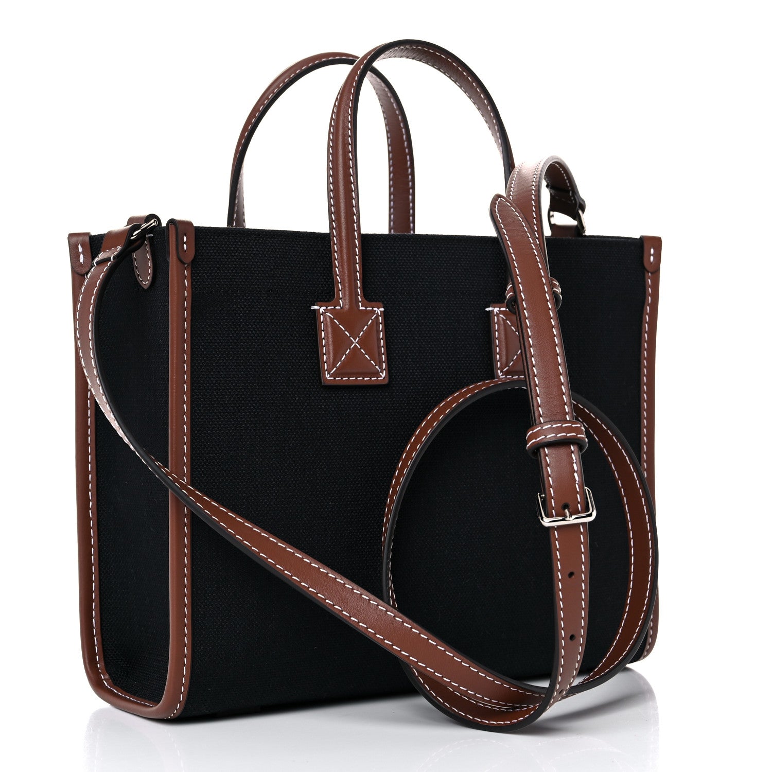 Burberry Canvas Smooth Calfskin Mini Two Tone Freya Tote Black Tan 3 of 11