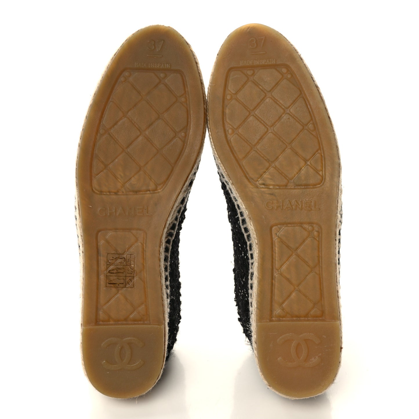 Metallic Lambskin Tweed CC Espadrilles 37 Black Silver