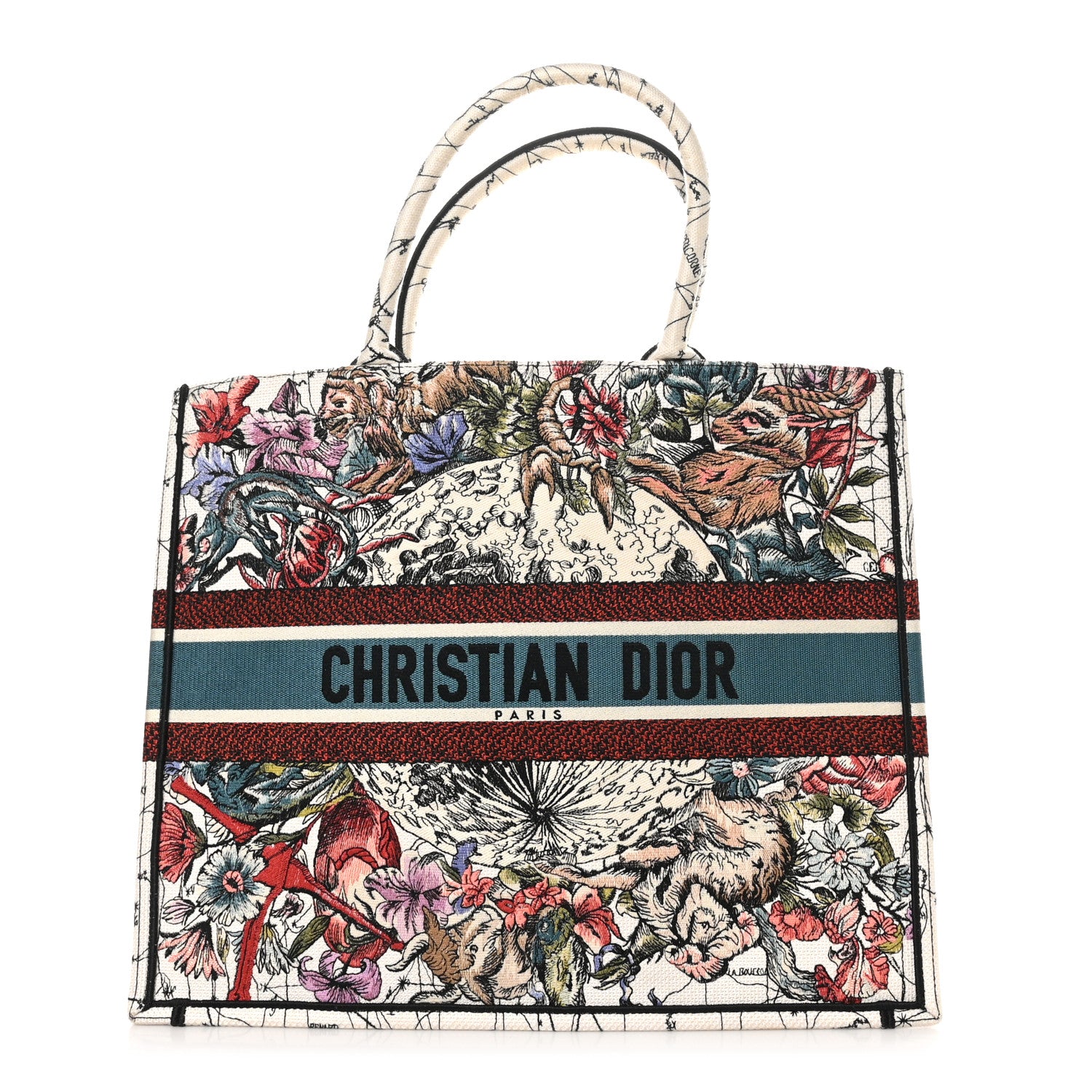 Christian Dior Canvas Embroidered Large Zodiac Book Tote Latte Multicolor 1 of 10