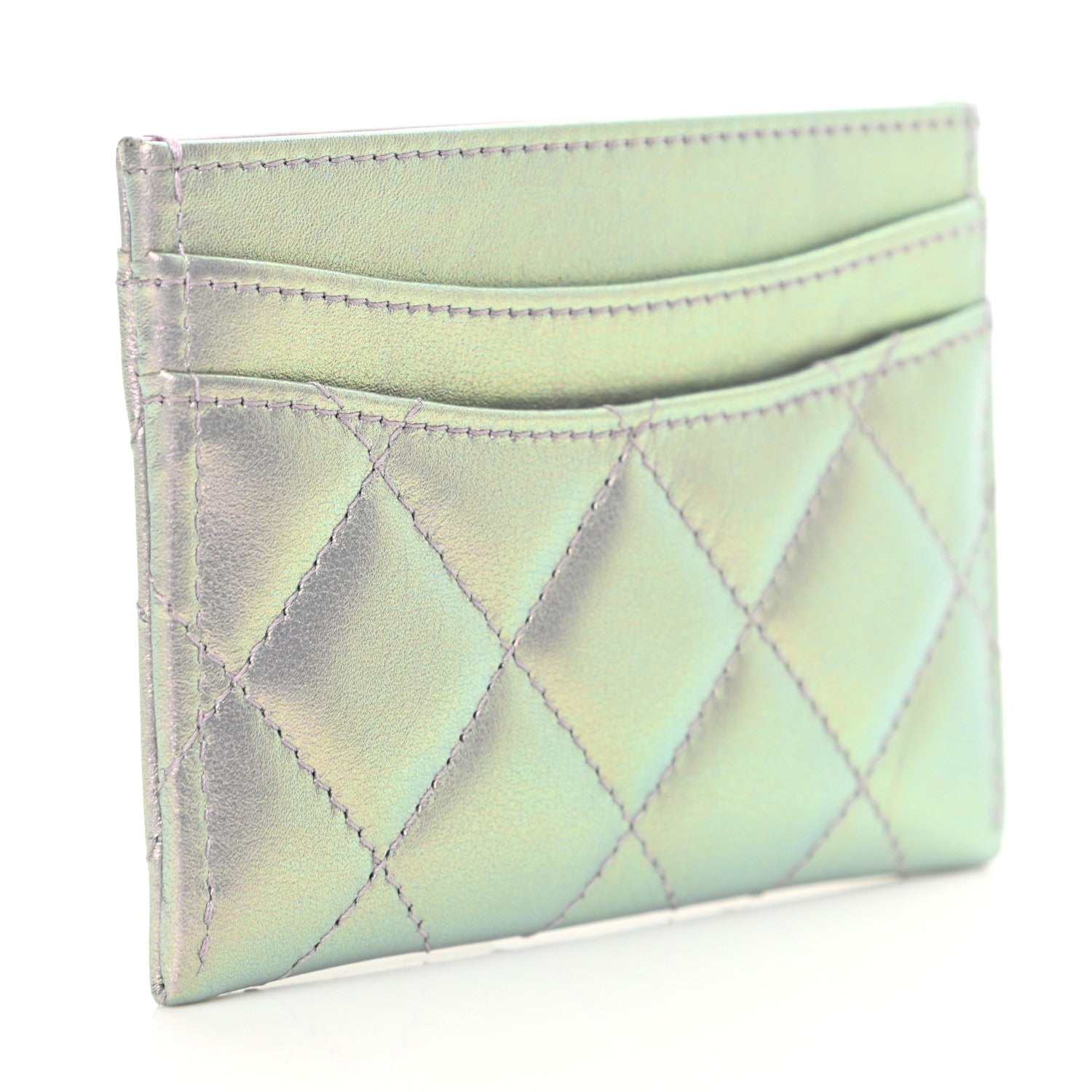 Chanel Iridescent Calfskin Quilted Card Holder Light Purple 3 of 9