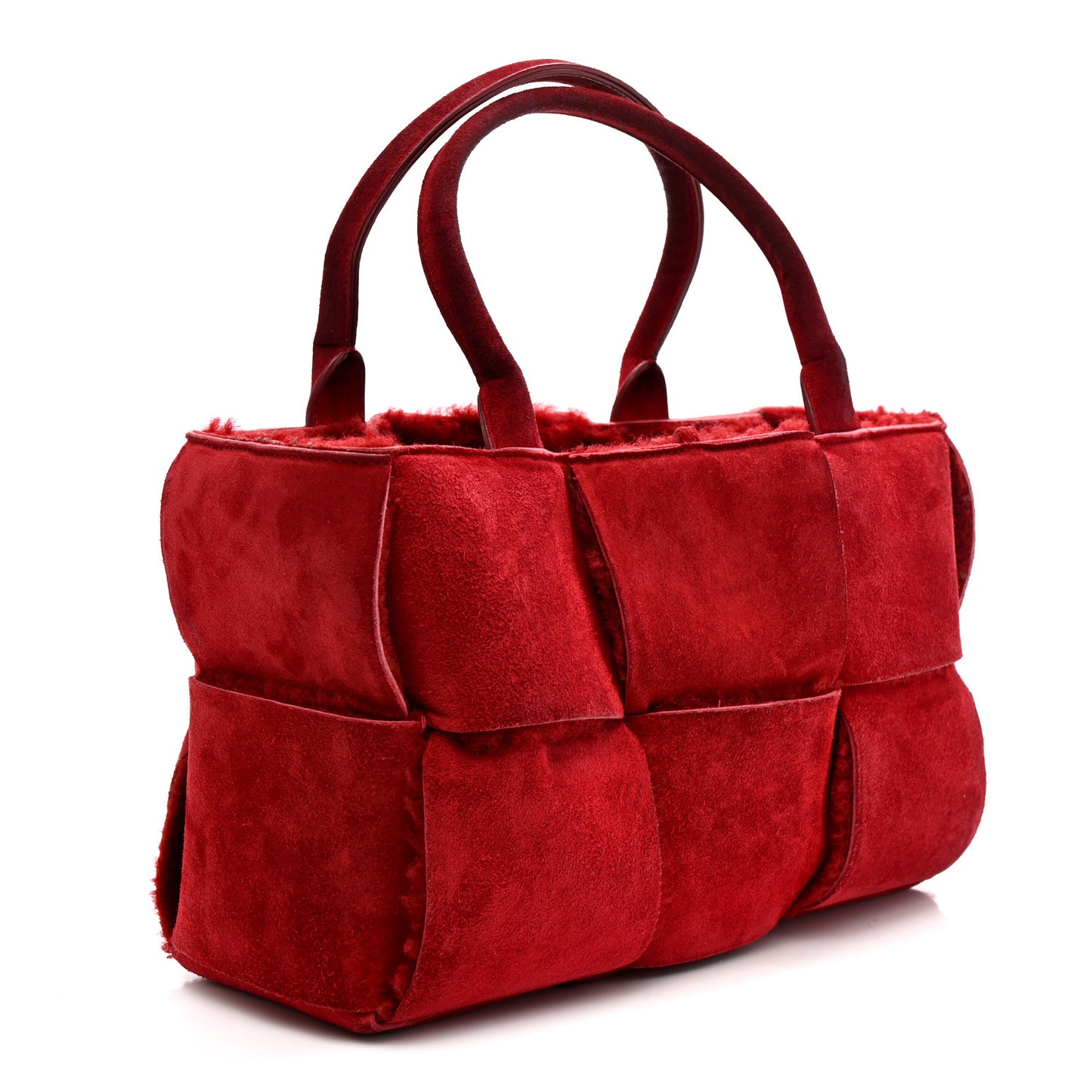 Suede Shearling Maxi Intrecciato Small Arco Tote Red