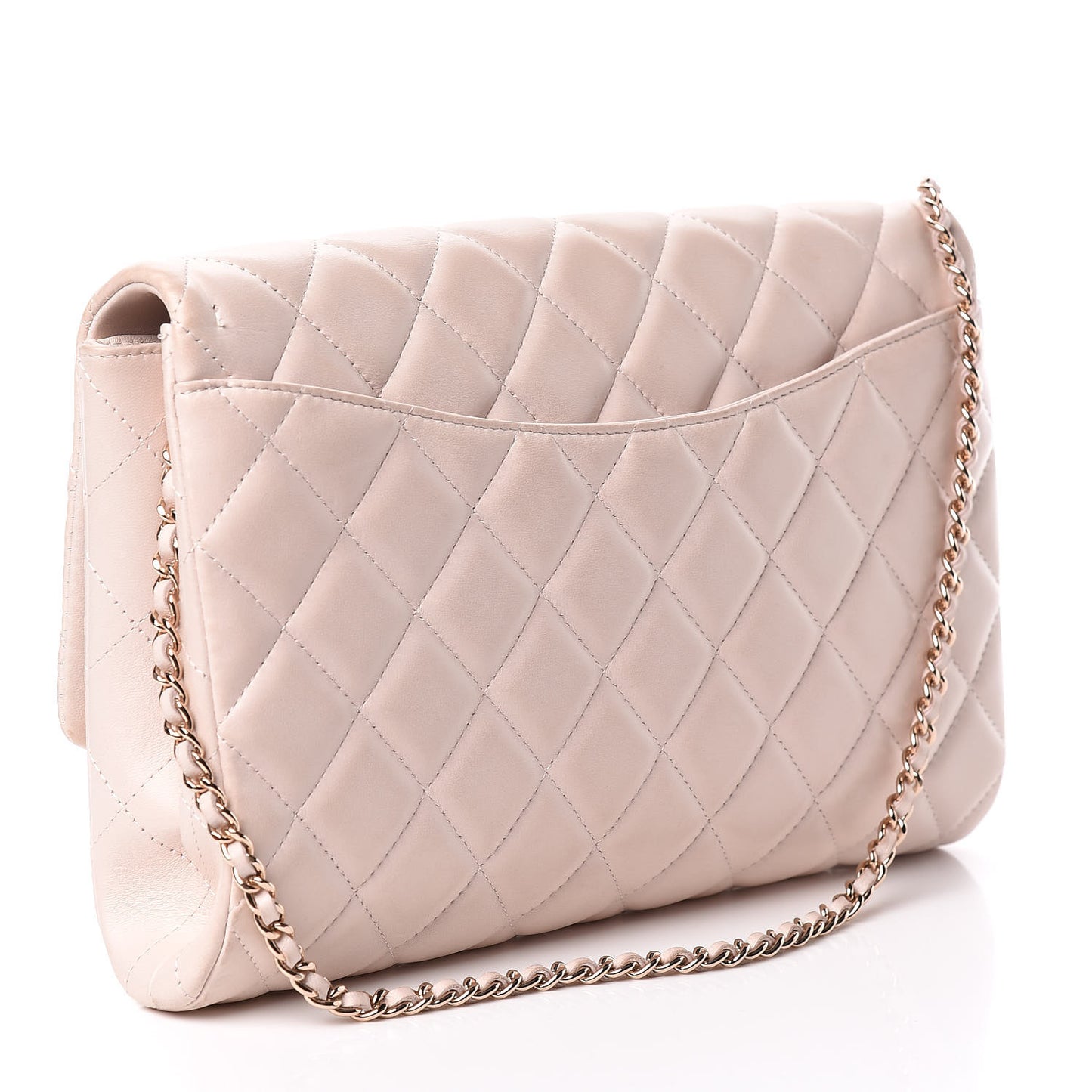 Lambskin Quilted Clutch With Chain Flap Beige Clair