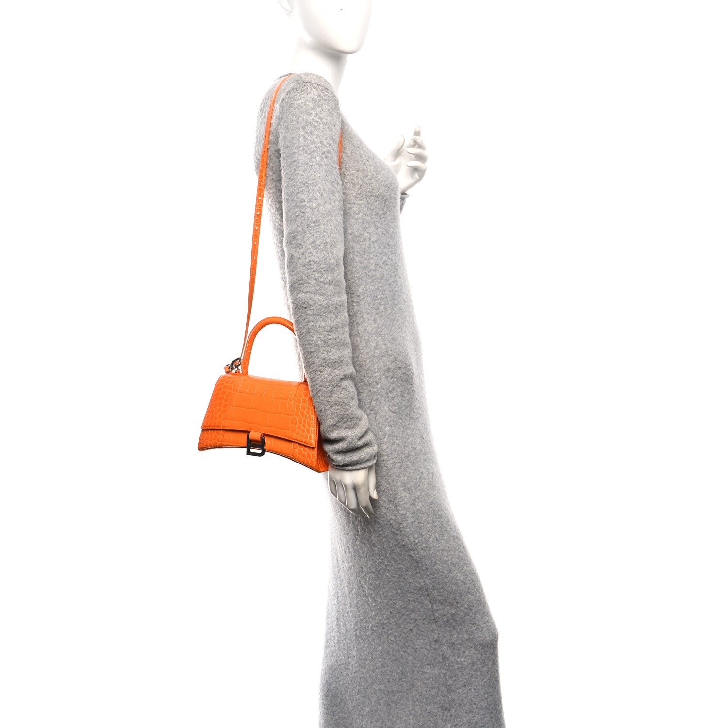Balenciaga Shiny Calfskin Crocodile Embossed Small Hourglass Top Handle Bag Pop Orange 2 of 10