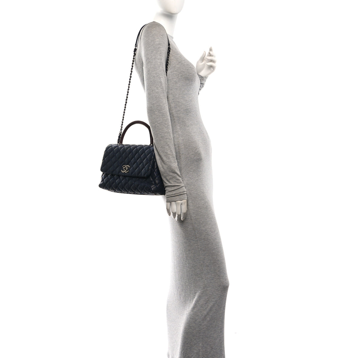 Caviar Lizard Embossed Quilted Small Coco Handle Flap Navy Blue