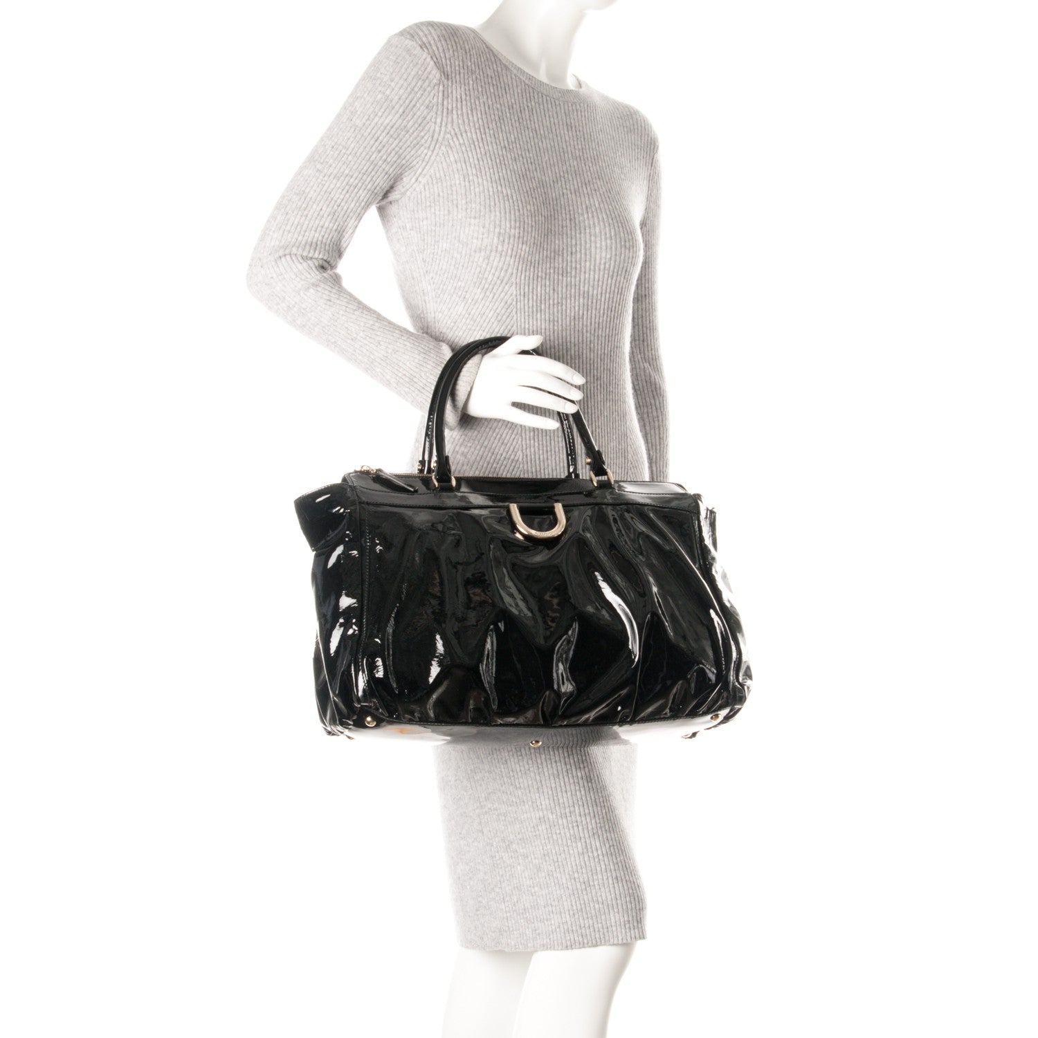 Gucci Patent Large D Gold Tote Black 2 of 8