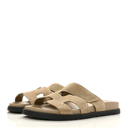 Hermes Suede Goatskin Chaine d'Ancre Womens Chypre Sandals 37 Beige Sable 3 of 9