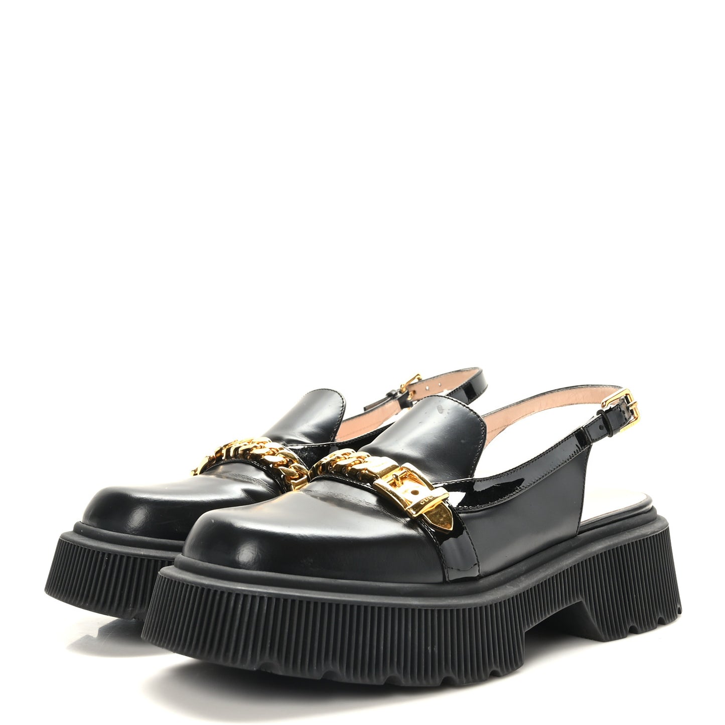 Calfskin Hundler Chain Slingback Slippers 39 Black