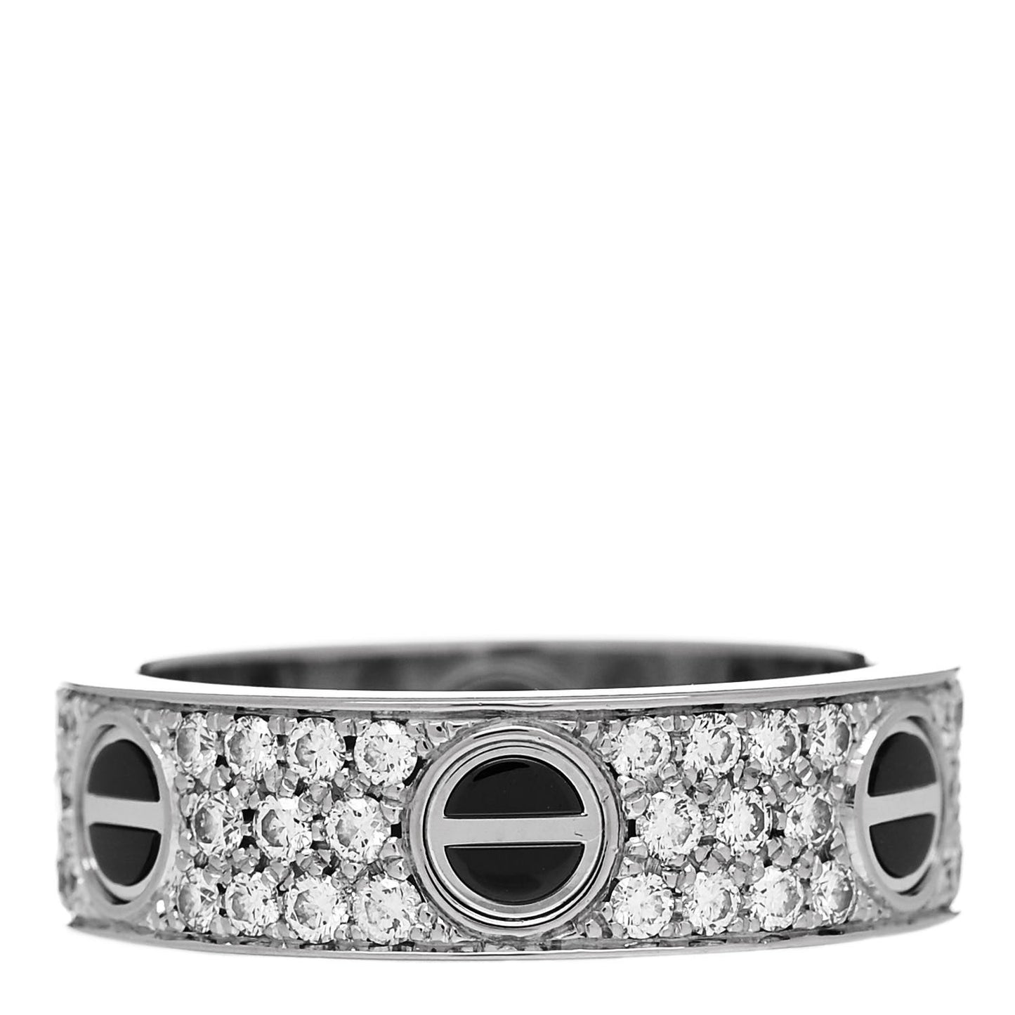 18K White Gold Diamond Ceramic LOVE Paved Ring 58 8.25