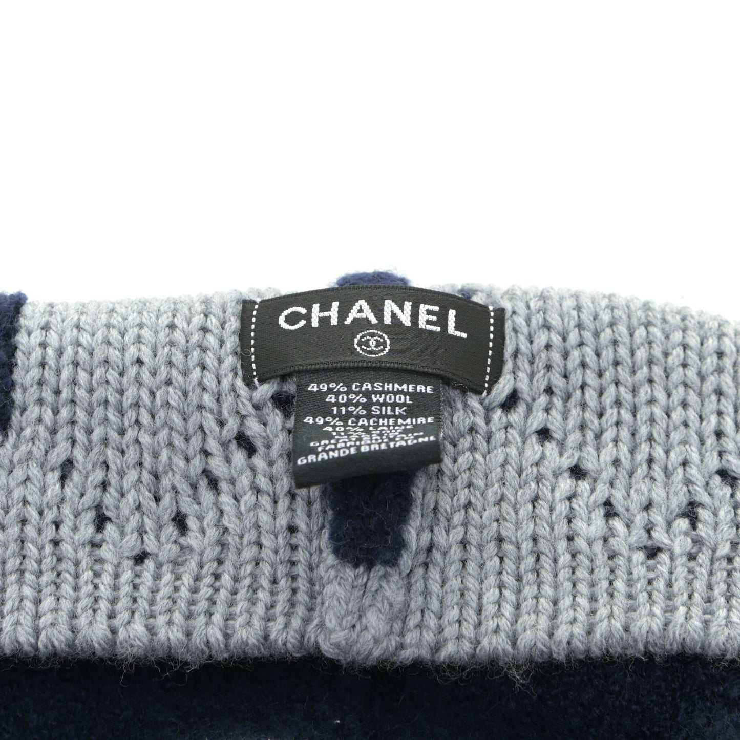 Cashmere Wool Silk Logo Beanie Hat Blue