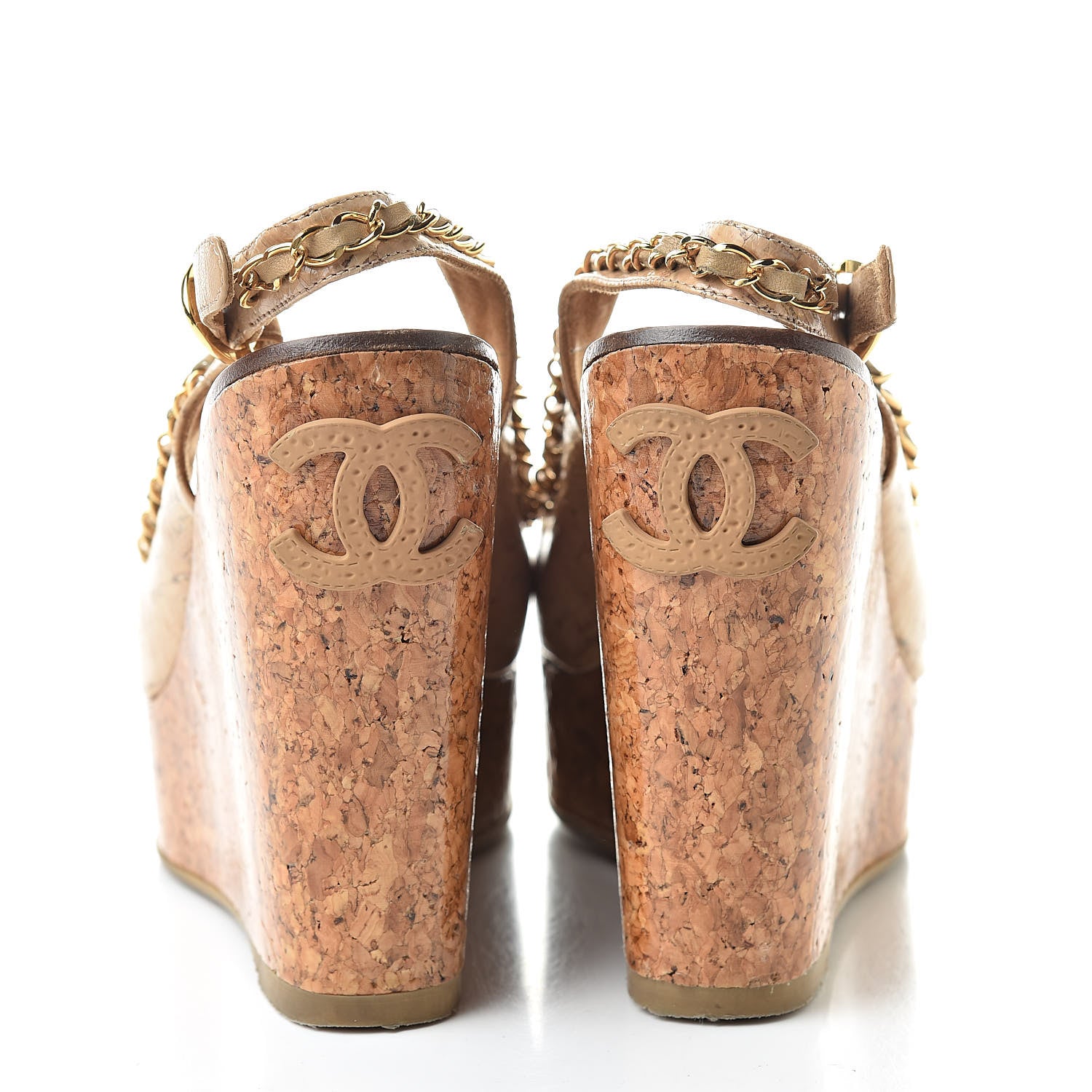 Chanel Cork Chain CC Wedge Sandals 36.5 Beige Clair 5 of 11