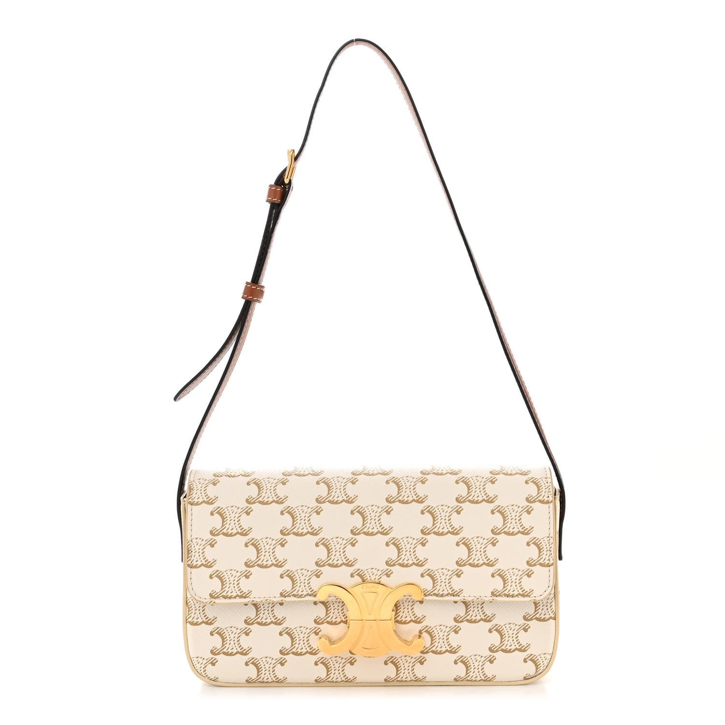 Canvas Calfskin Triomphe Shoulder Bag White