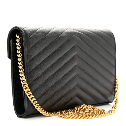 Saint Laurent Grain De Poudre Matelasse Chevron Monogram Chain Wallet Black 3 of 10