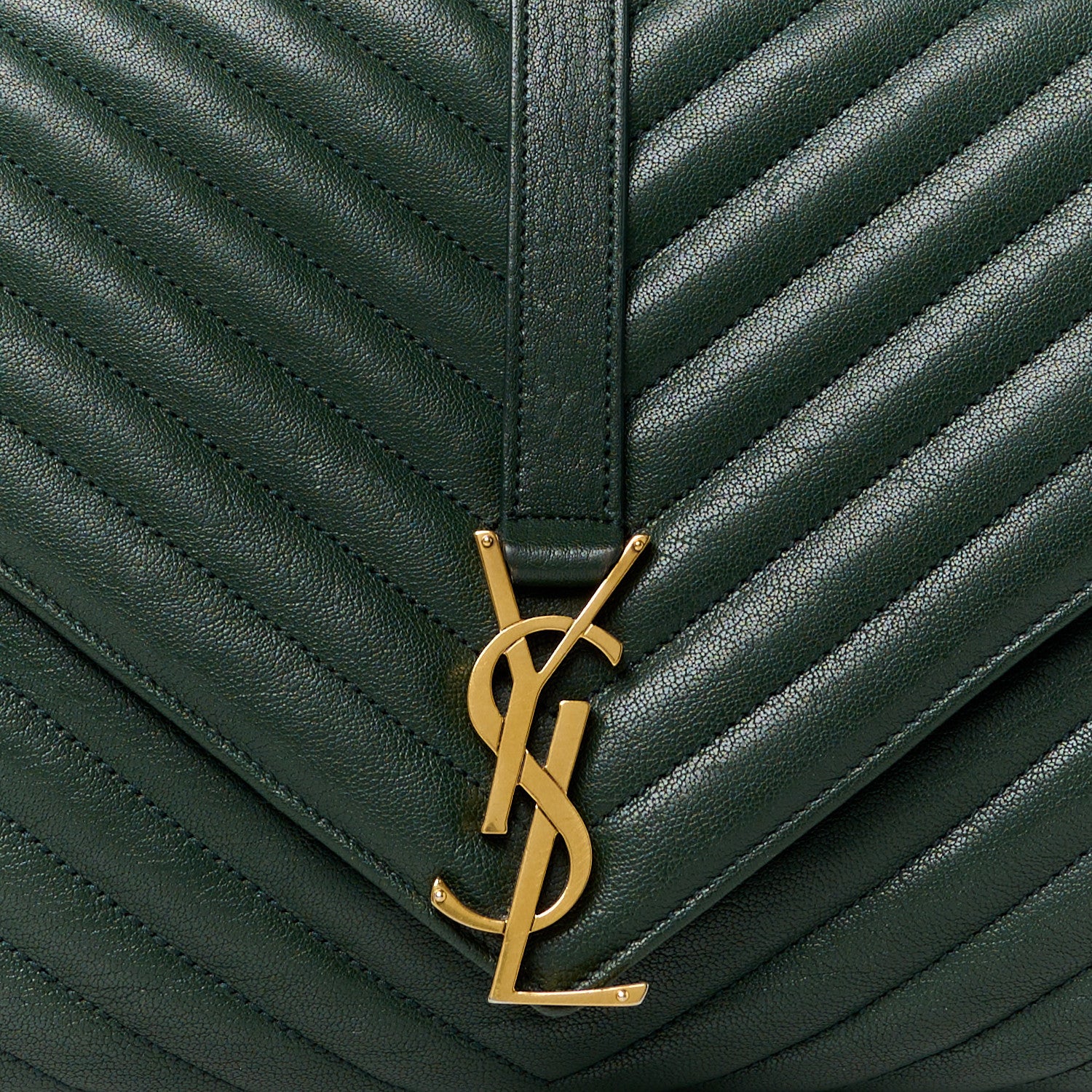 Saint Laurent Sheepskin Matelasse Chevron Monogram Large College Satchel Dark Green 9 of 15