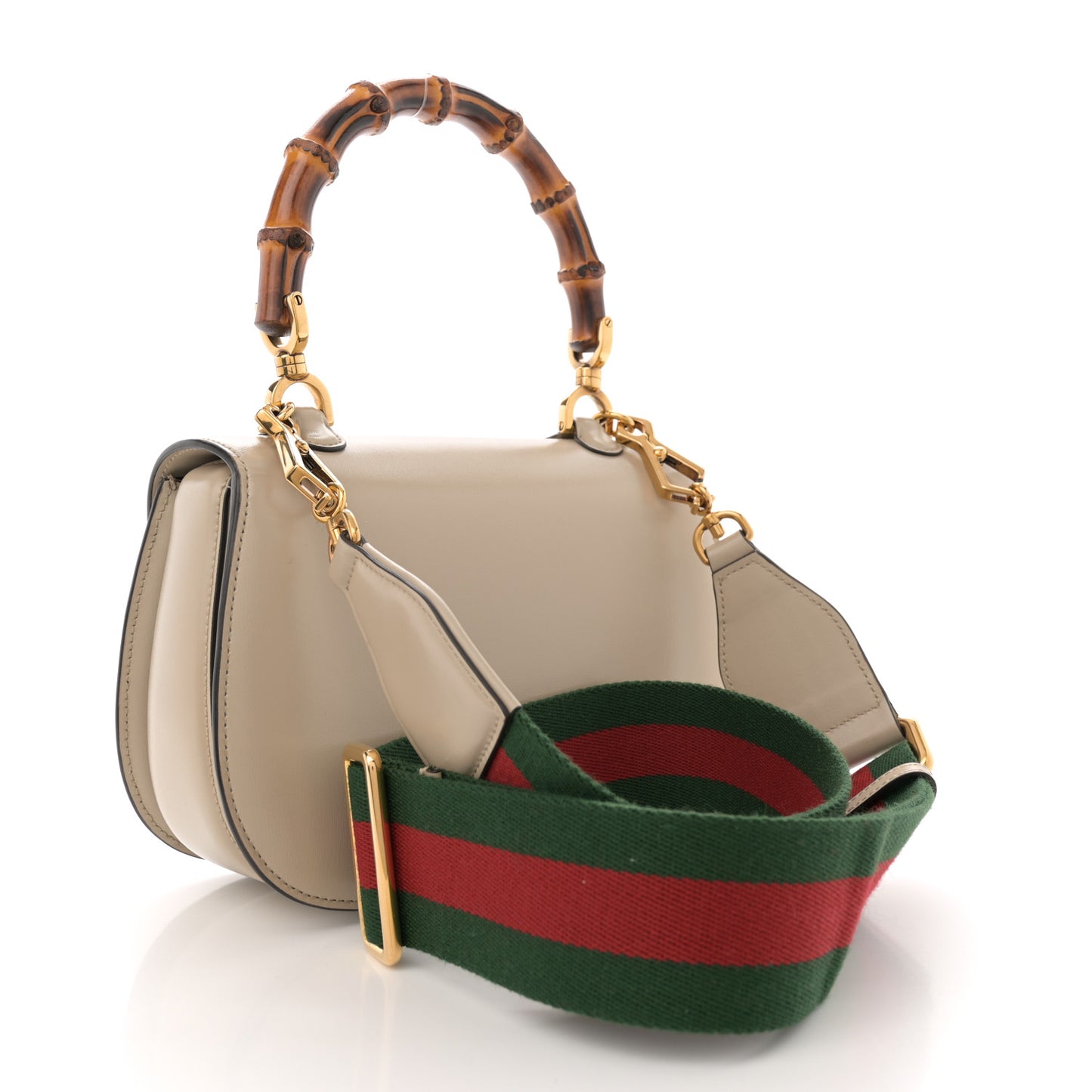 Boarded Dyana Lux Calfskin Web Small Bamboo 1947 Top Handle Bag Oatmeal