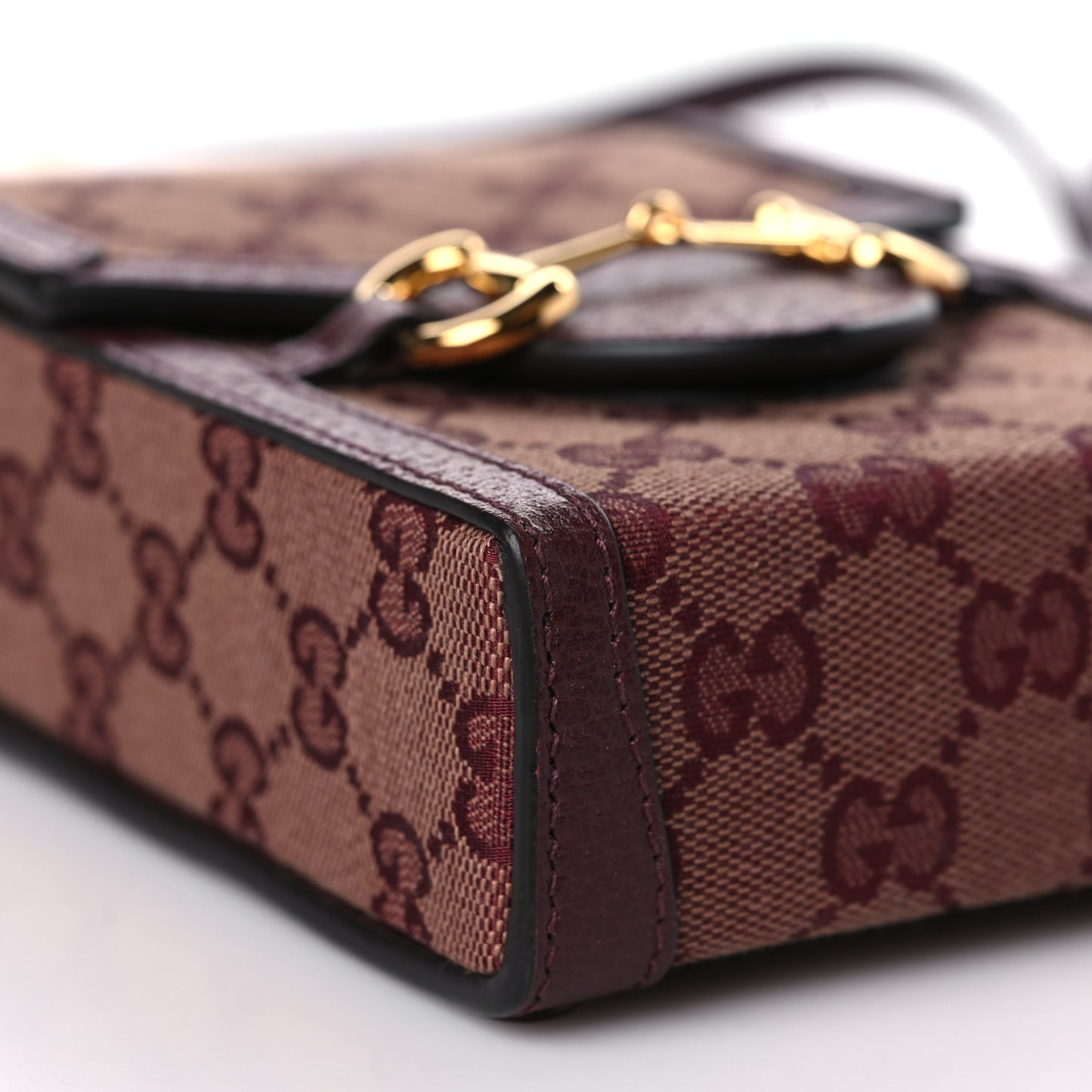 Monogram Textured Dollar Calfskin Mini Horsebit 1955 Crossbody Bag Sahara Rubino Chardonnay