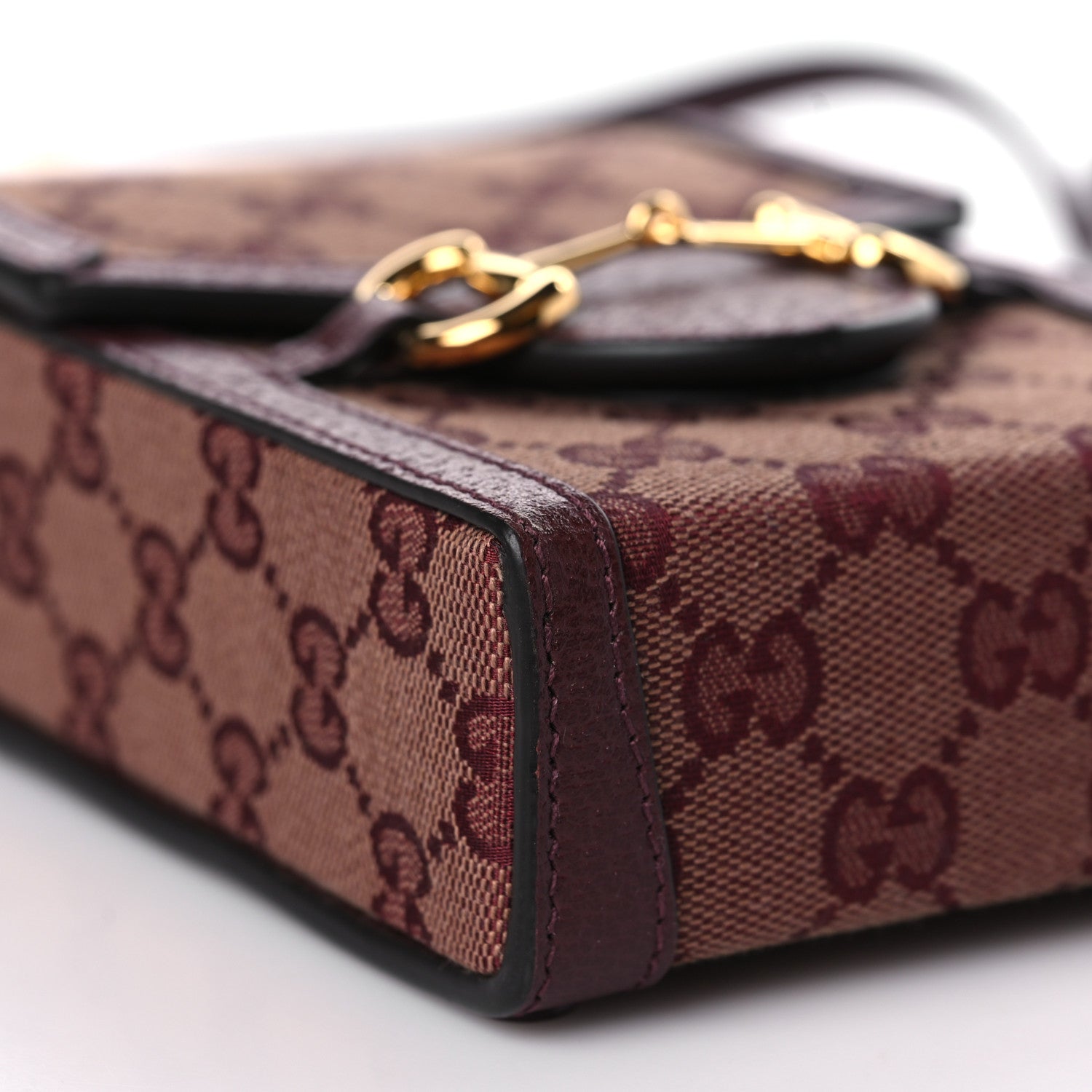Gucci Monogram Textured Dollar Calfskin Mini Horsebit 1955 Crossbody Bag Sahara Rubino Chardonnay 8 of 10
