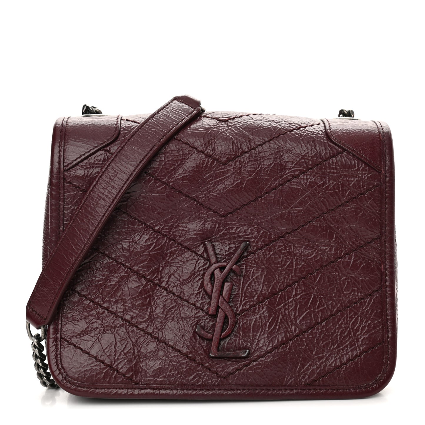Crinkled Calfskin Matelasse Monogram Niki Chain Wallet Dark Legion Red