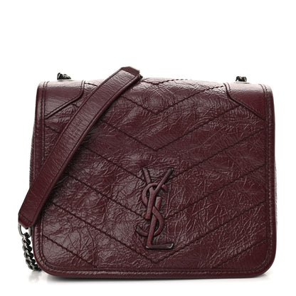 Saint Laurent Crinkled Calfskin Matelasse Monogram Niki Chain Wallet Dark Legion Red 1 of 10