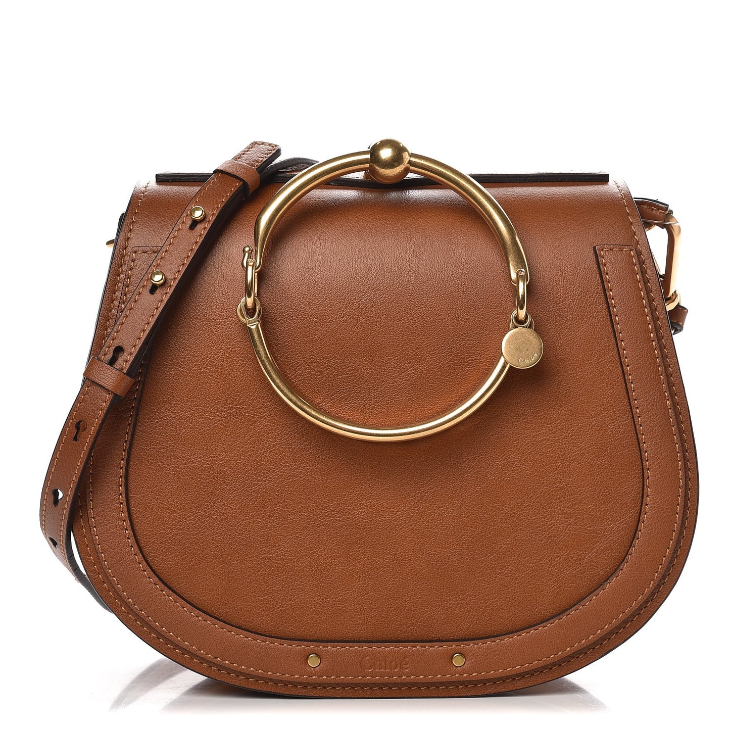 Calfskin Suede Medium Nile Bracelet Bag Caramel