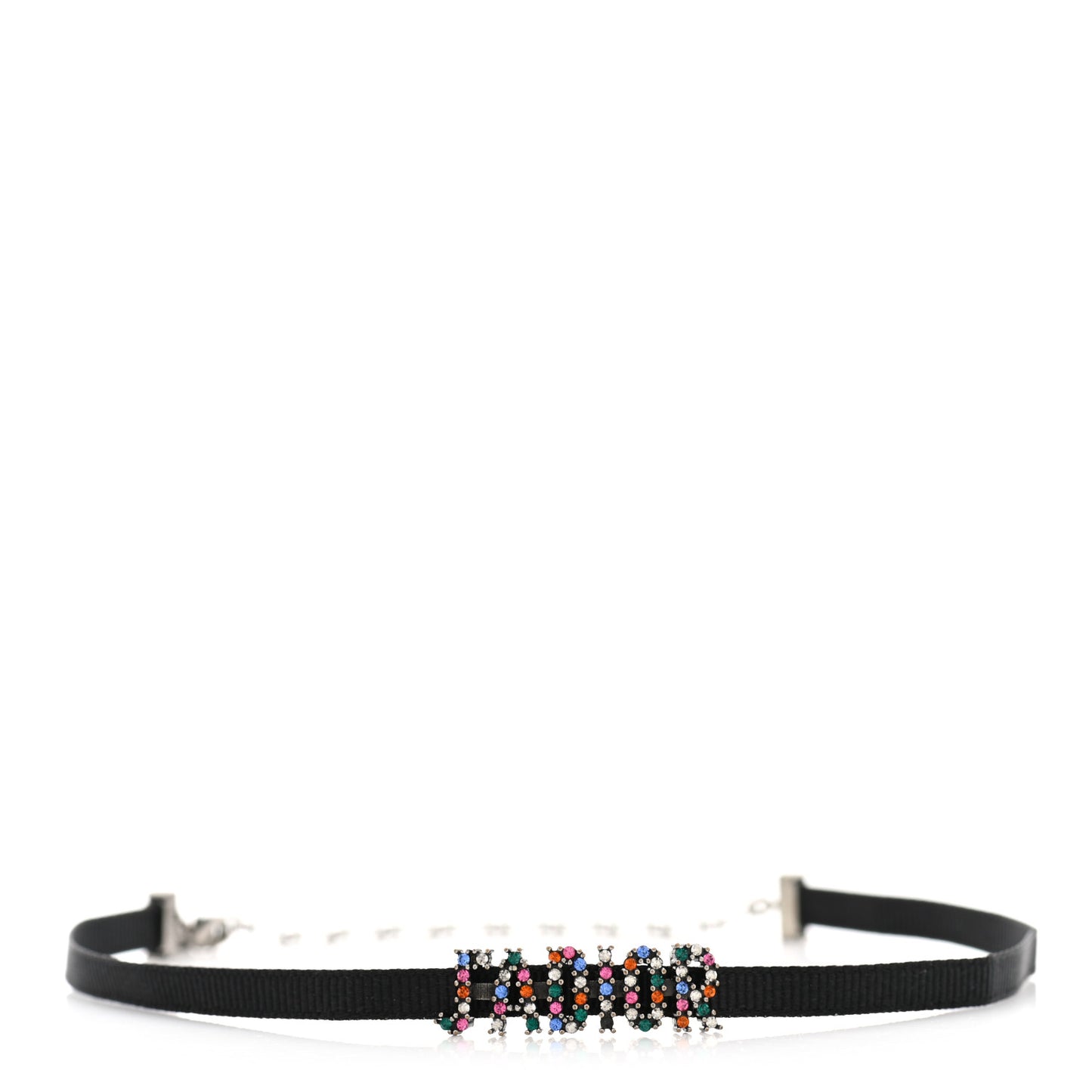 Grosgrain Ribbon Crystal J'Adior Logo Choker Necklace Multicolor