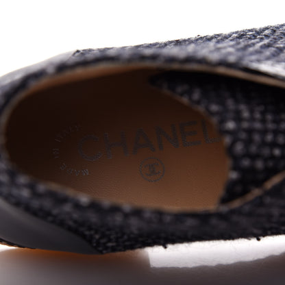 Chanel Tweed Calfskin Patent CC Lace Up Short Boots 38.5 Black Grey Dark Navy 8 of 11