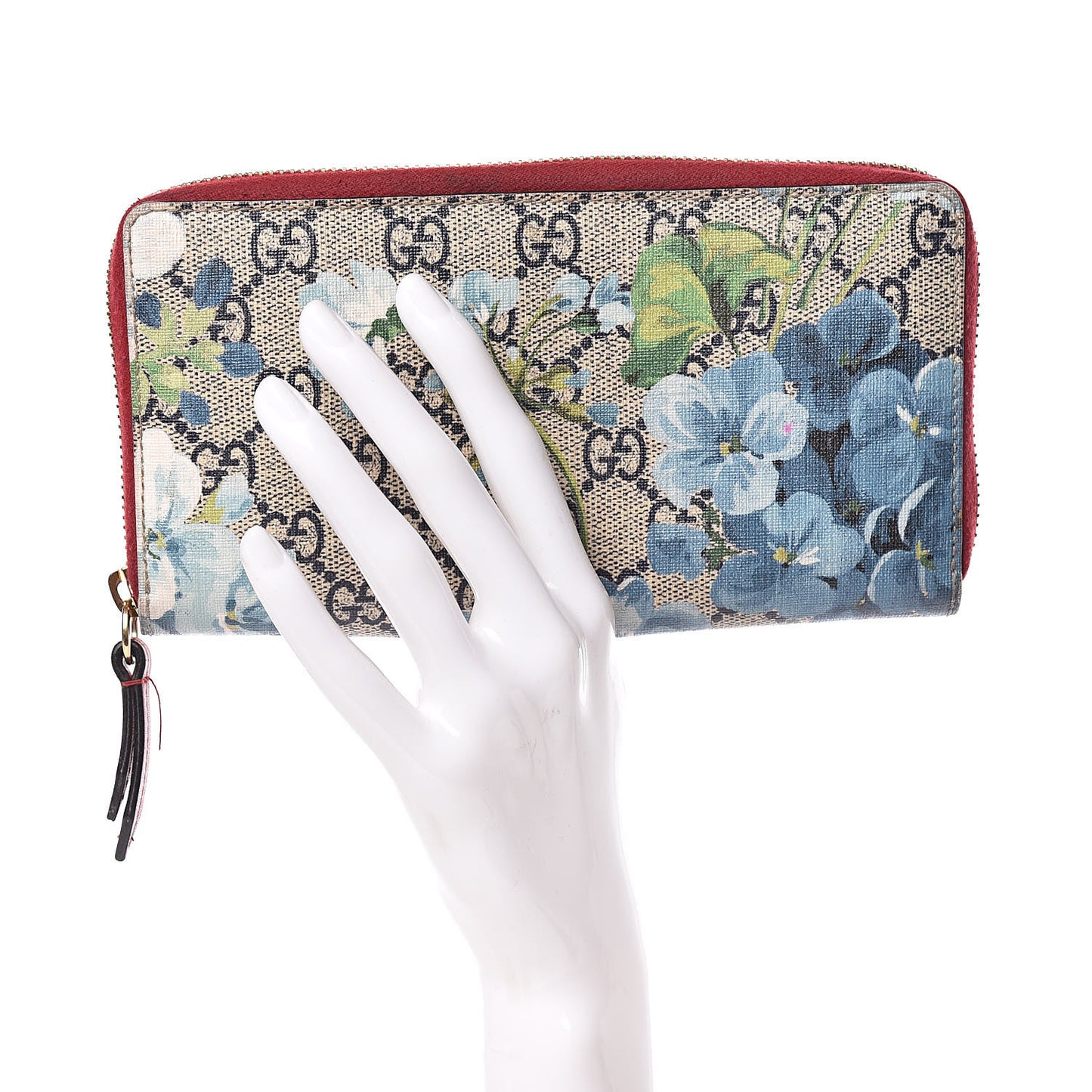 GG Supreme Monogram Blooms Zip Around Wallet Blue Red