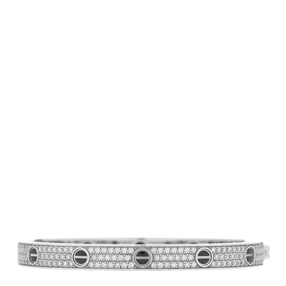 Cartier 18K White Gold Diamond Ceramic LOVE Paved Bracelet 19 2 of 6