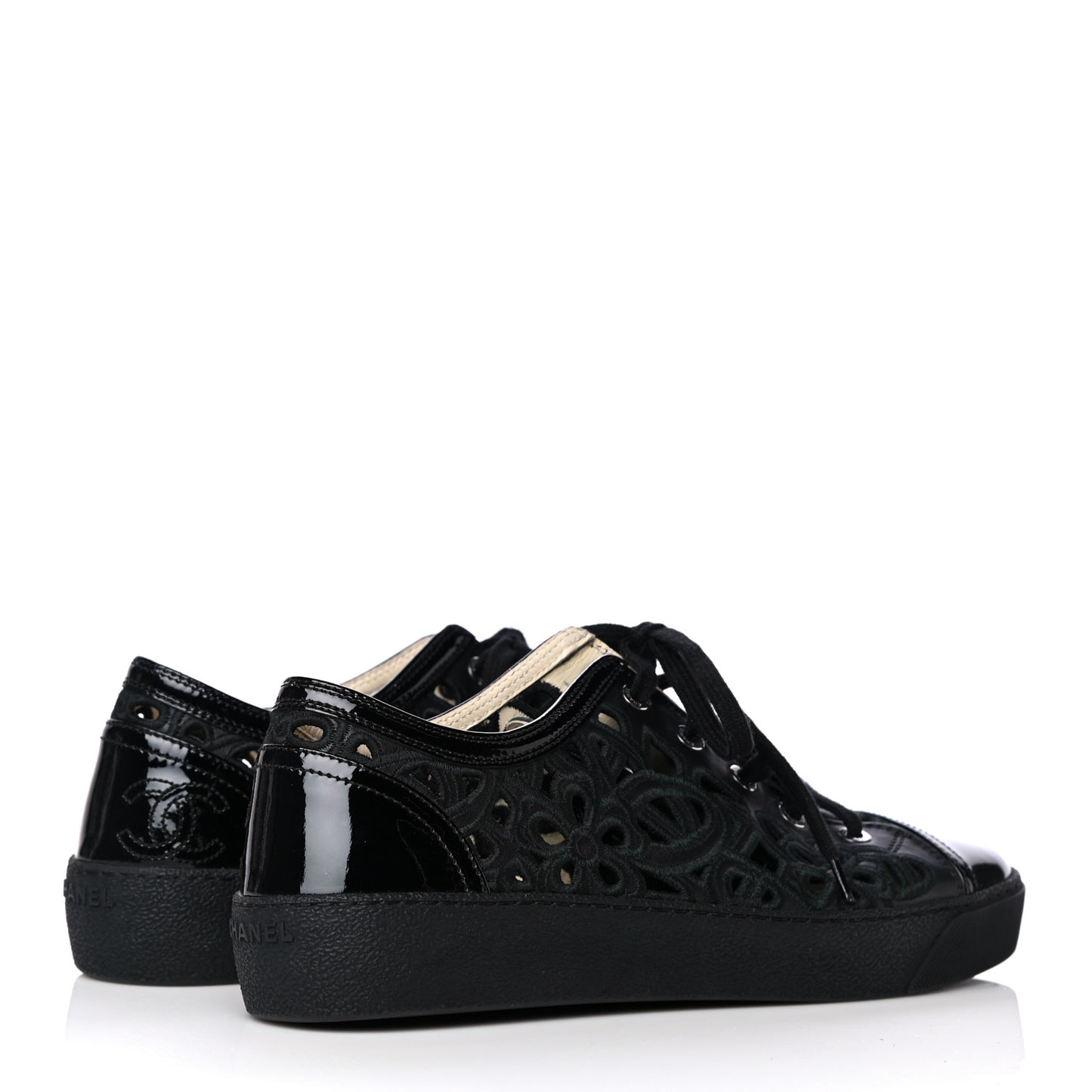 Patent Grained Goatskin Hollow Out Flower Sneakers 38.5 Black