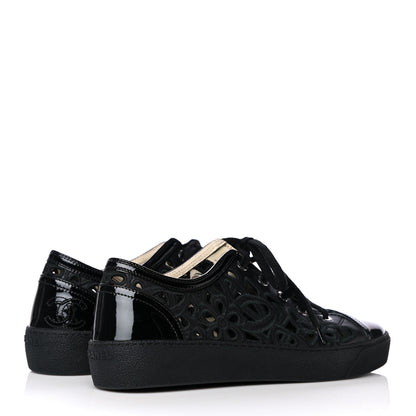 Chanel Patent Grained Goatskin Hollow Out Flower Sneakers 38.5 Black 4 of 10