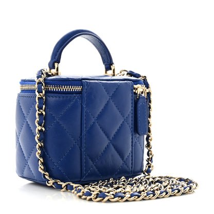 Chanel Lambskin Quilted Top Handle Mini Vanity Case With Chain Blue 3 of 11