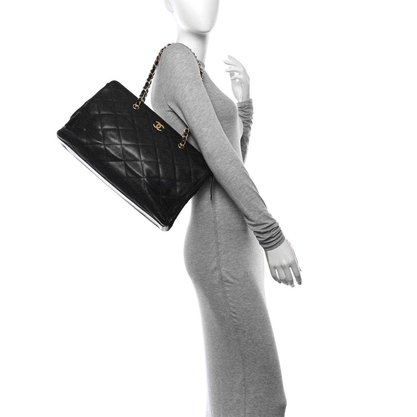 Caviar Quilted Flap Shoulder Bag Black