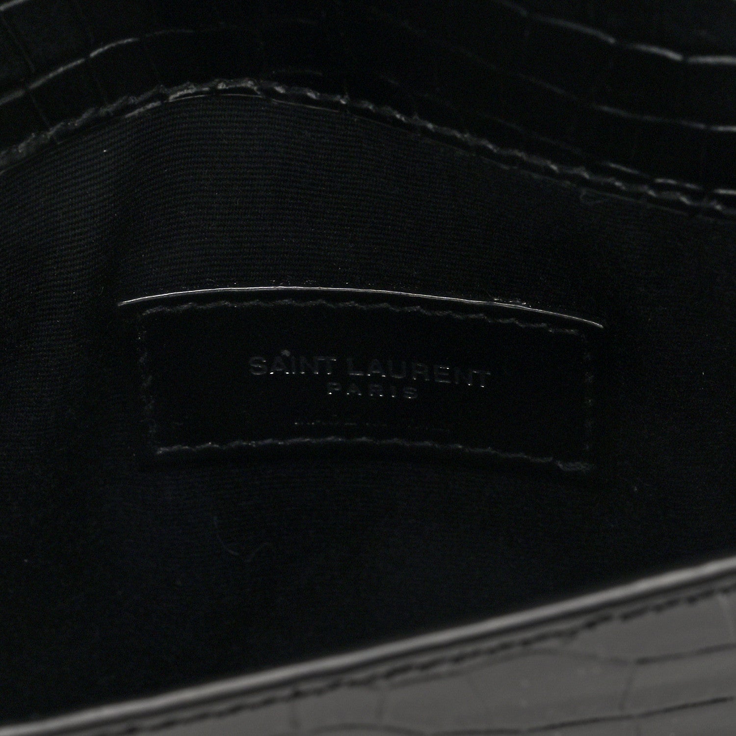 Saint Laurent Calfskin Crocodile Embossed Uptown Monogram Pouch Black 6 of 6