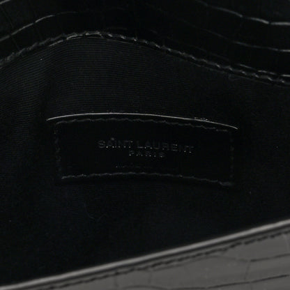 Saint Laurent Calfskin Crocodile Embossed Uptown Monogram Pouch Black 6 of 6