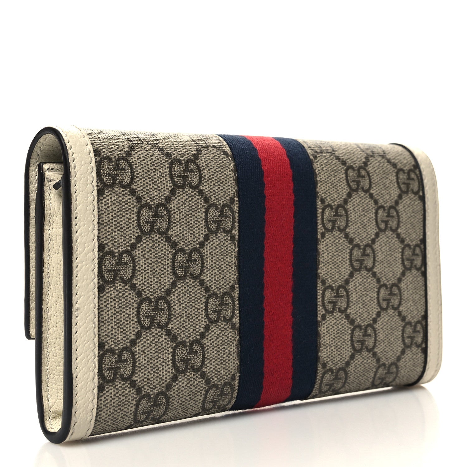 Gucci GG Supreme Monogram Textured Calfskin Web Ophidia Continental Wallet Beige White 3 of 12