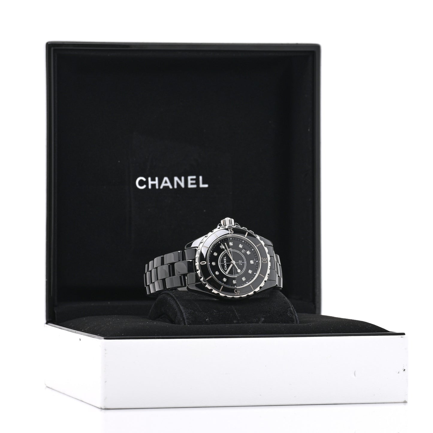Stainless Steel Ceramic Diamond 33mm J12 Quartz Watch Black