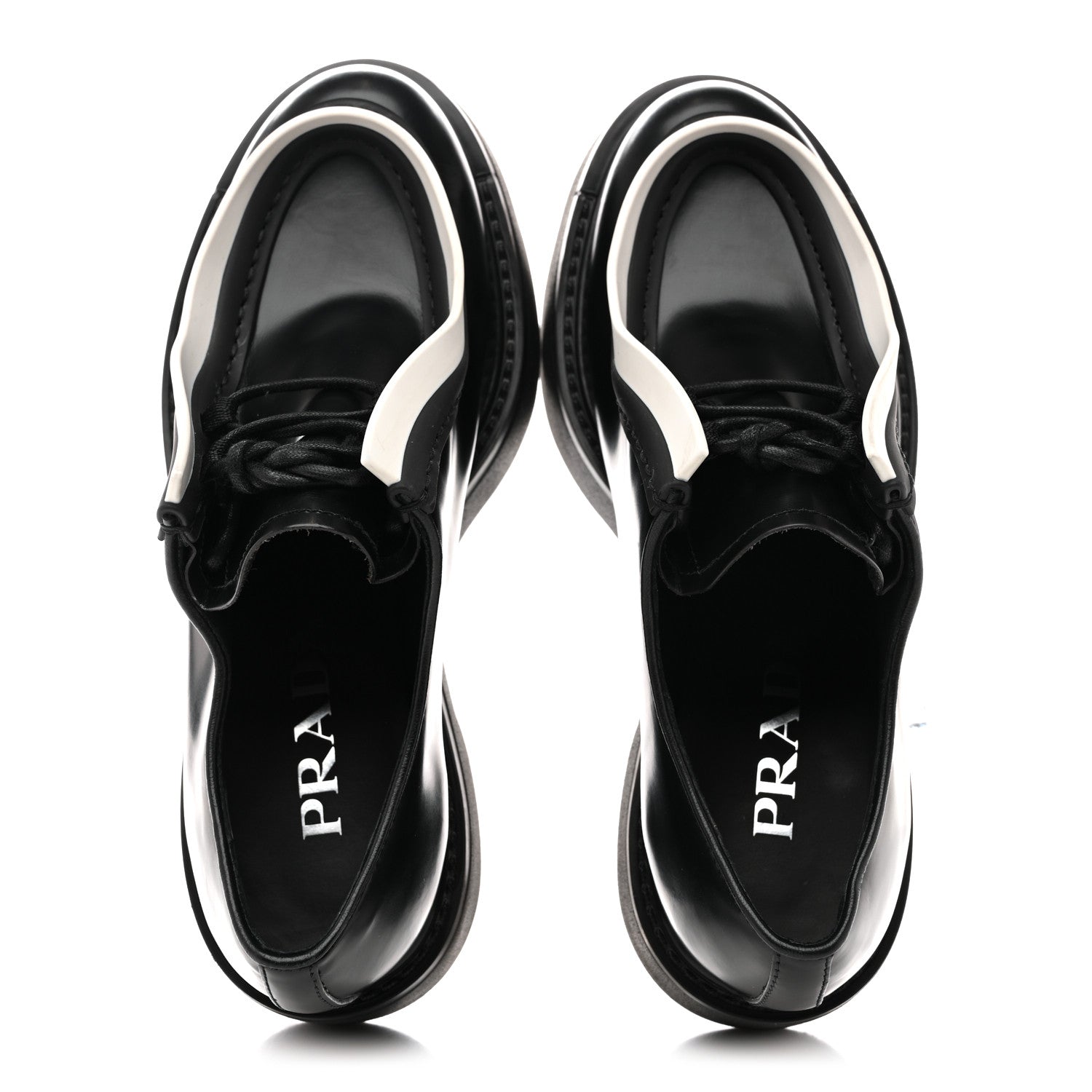 Prada Spazzolato Rois Monolith 55mm Derby Loafers 36.5 Black White 2 of 12
