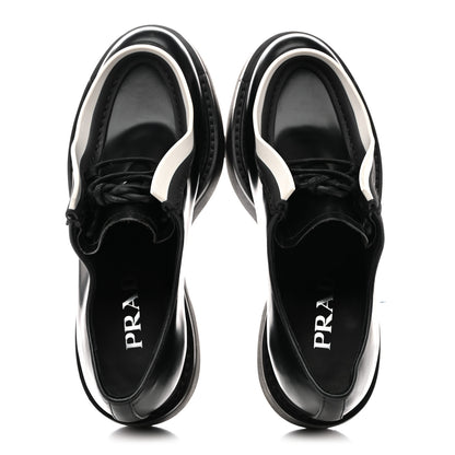 Prada Spazzolato Rois Monolith 55mm Derby Loafers 36.5 Black White 2 of 12