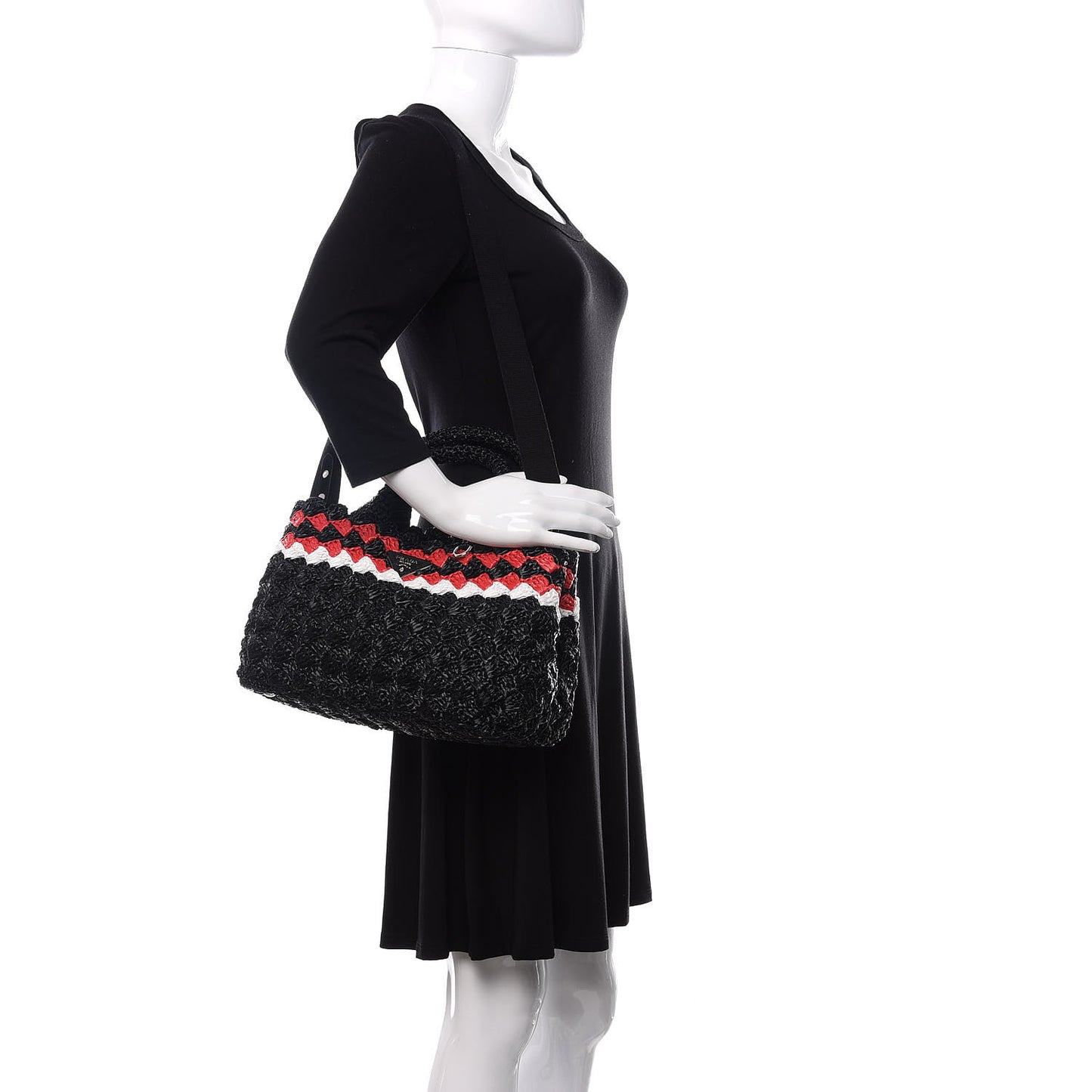 Raffia Crochet Giardiniera Tote Black