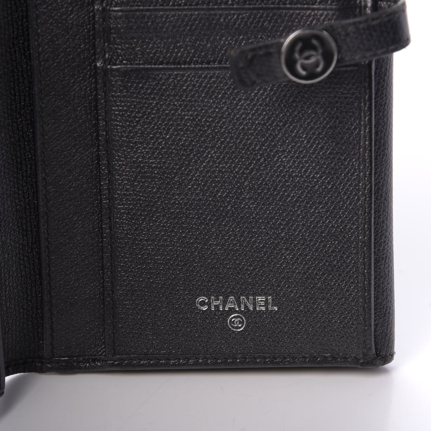 Grained Calfskin CC Button Long Wallet Black