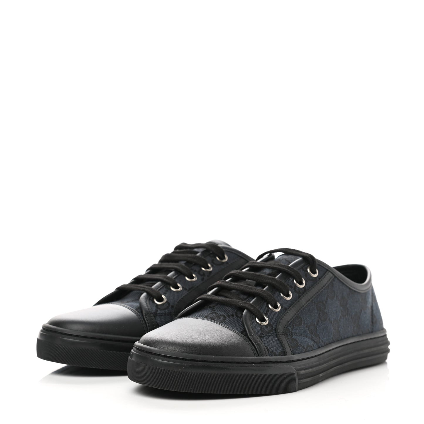 GG Monogram Calfskin Womens Low Top Sneakers 38.5 Piombo Black