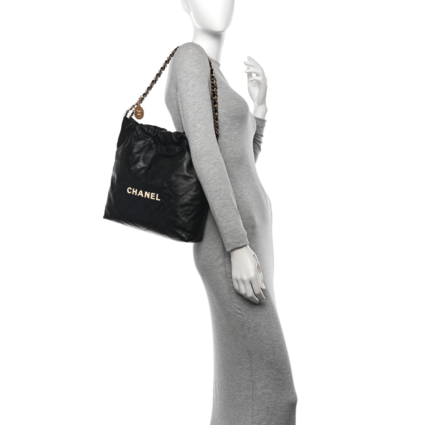 Shiny Calfskin Quilted Small Chanel 22 Black