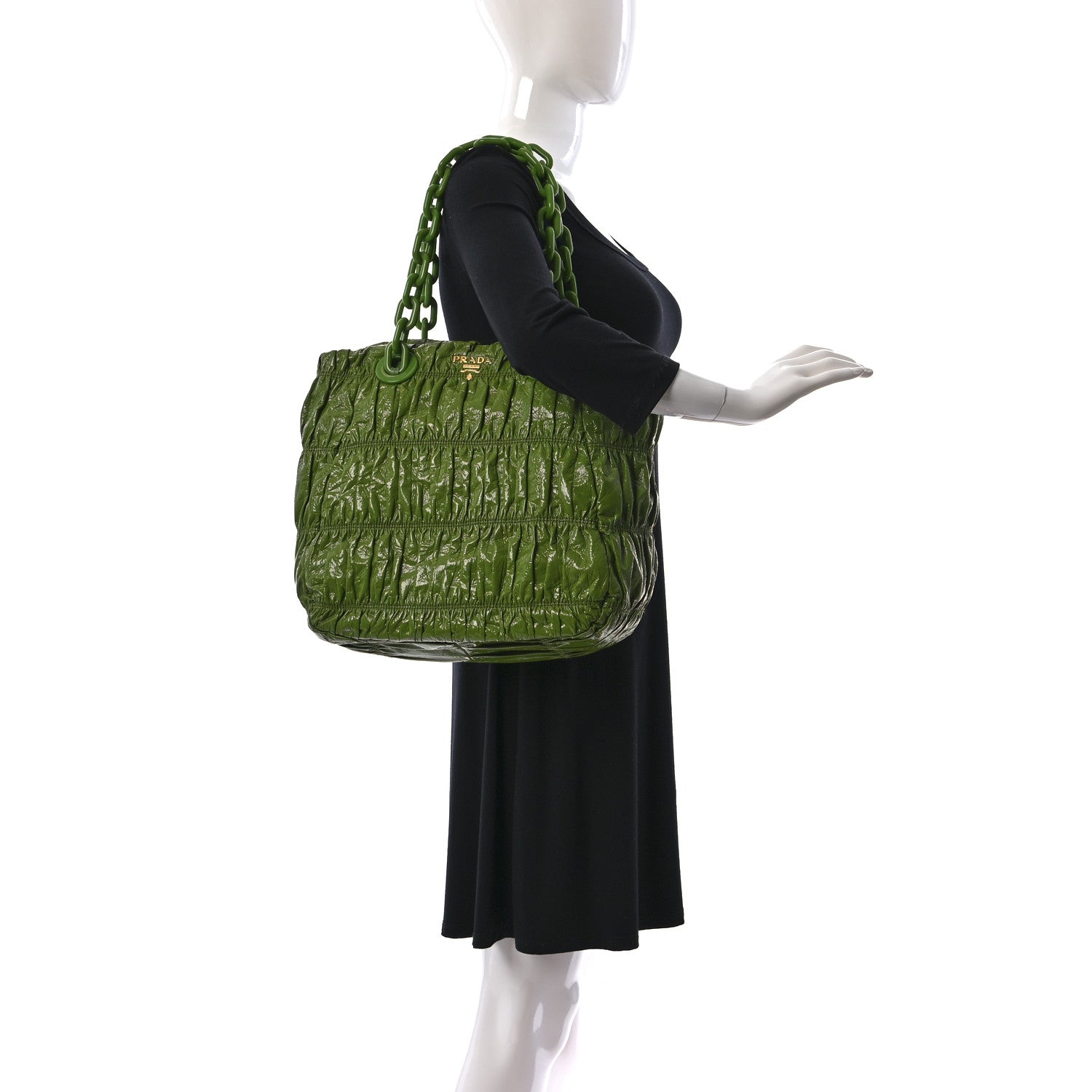Prada Vernice Gaufre Tote Green 2 of 18
