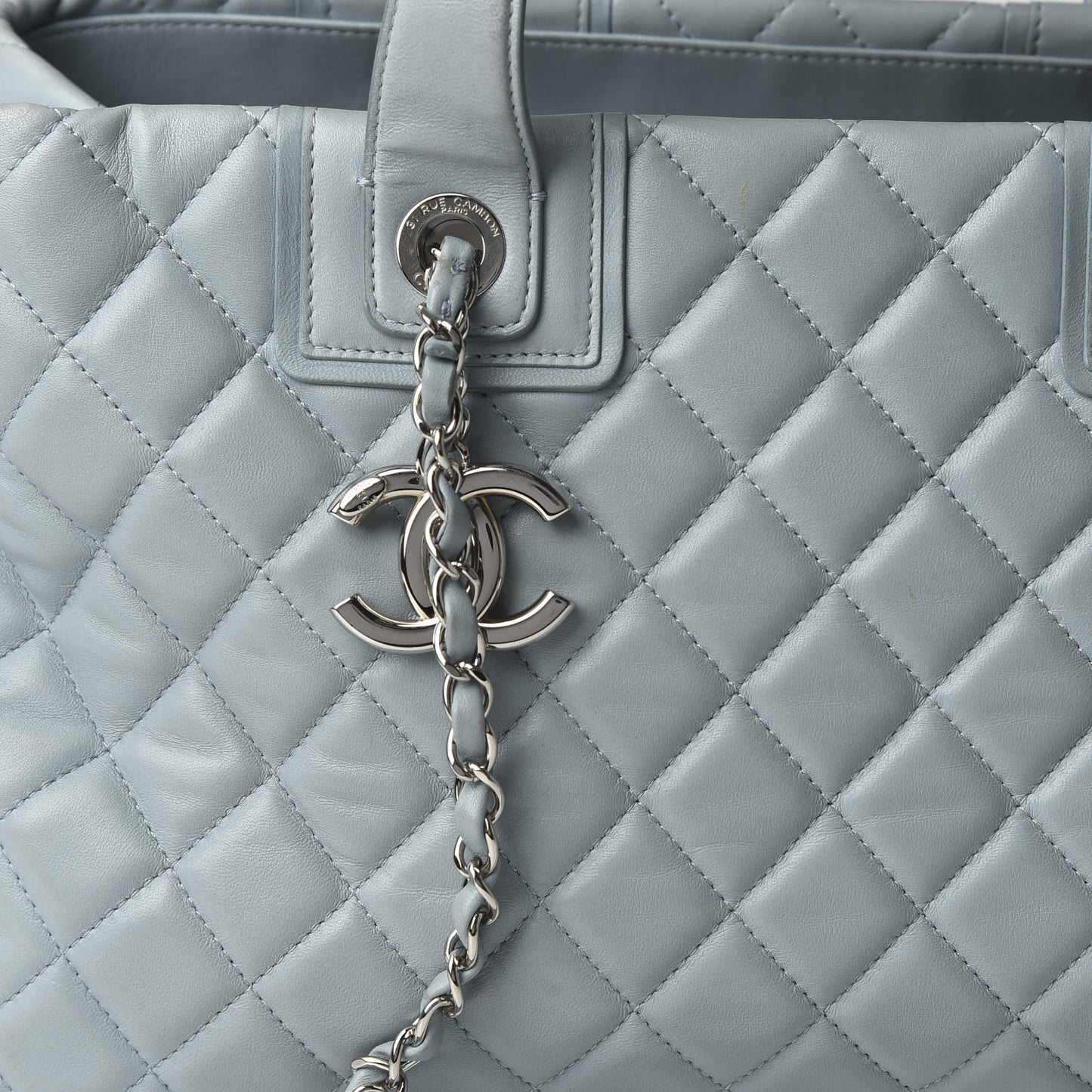 Lambskin Quilted Daily Shopping Tote Light Blue